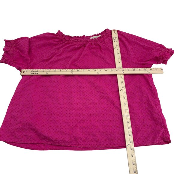 Loft Women's Pink Embroidered Cotton Top XL Eyelet Short Sleeves - Picture 4 of 5